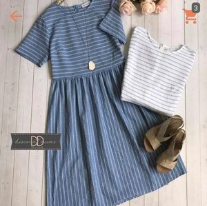 Blue dress with white stripes dress
